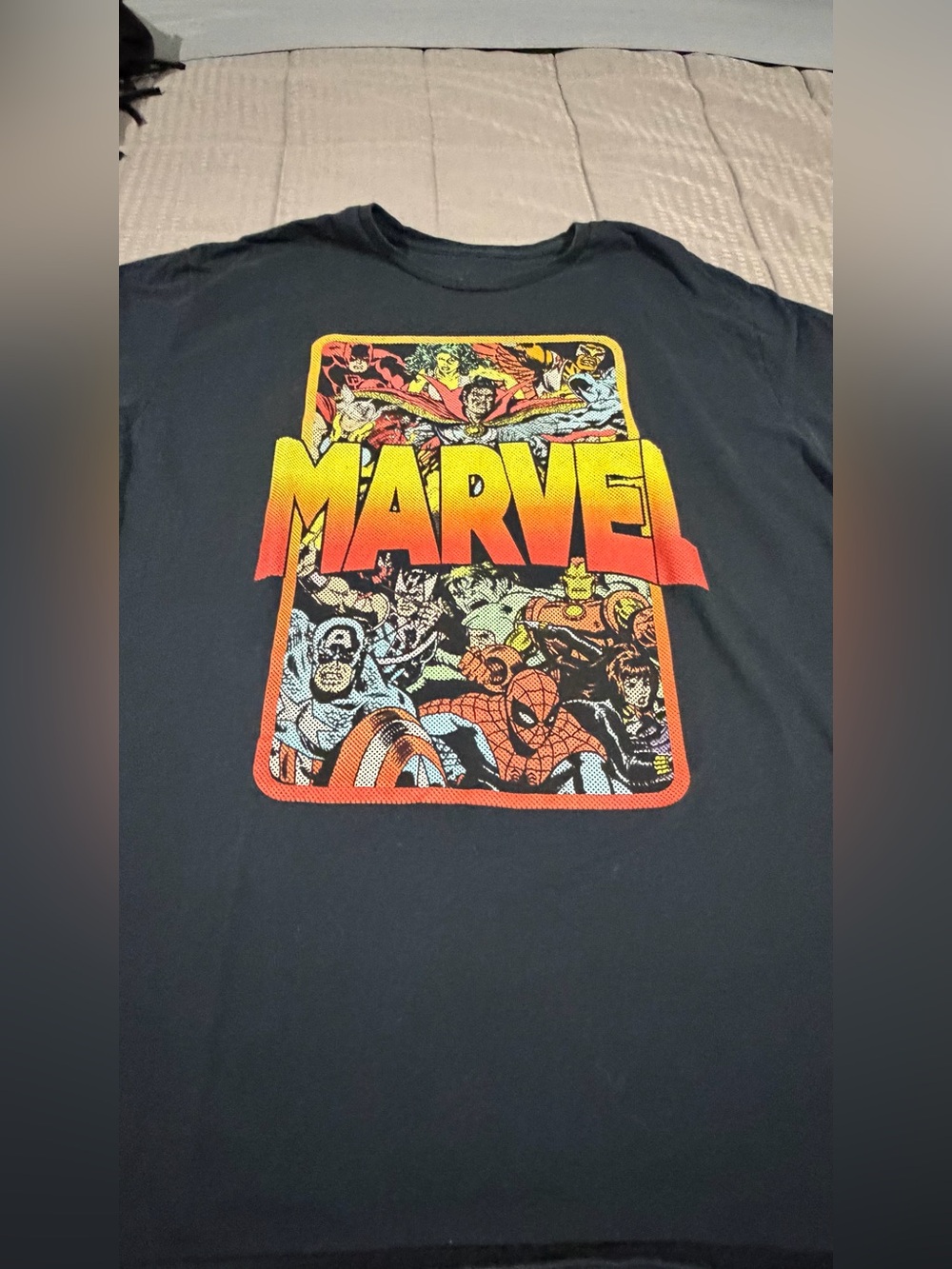 Marvel Black Short-Sleeve Tee with Retro Multi-Character Graphic